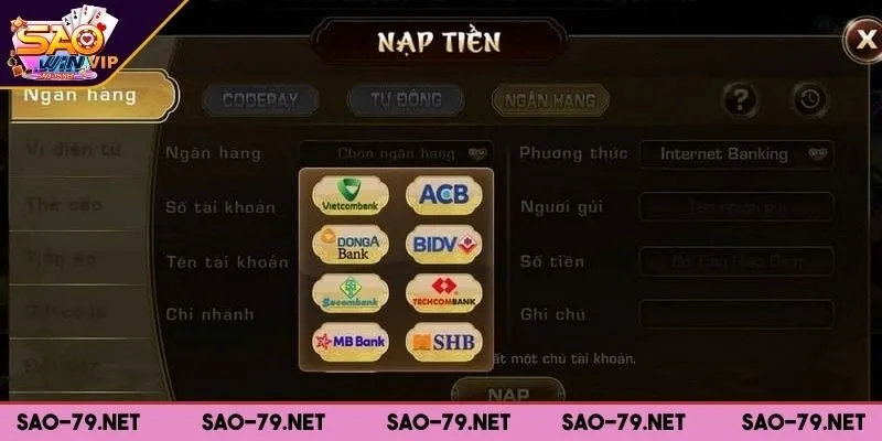Nạp tiền vào cổng game SAO79 bằng ngân hàng