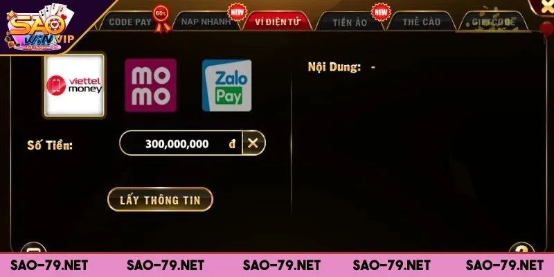 Nạp tiền SAO79 nhanh chóng qua momo